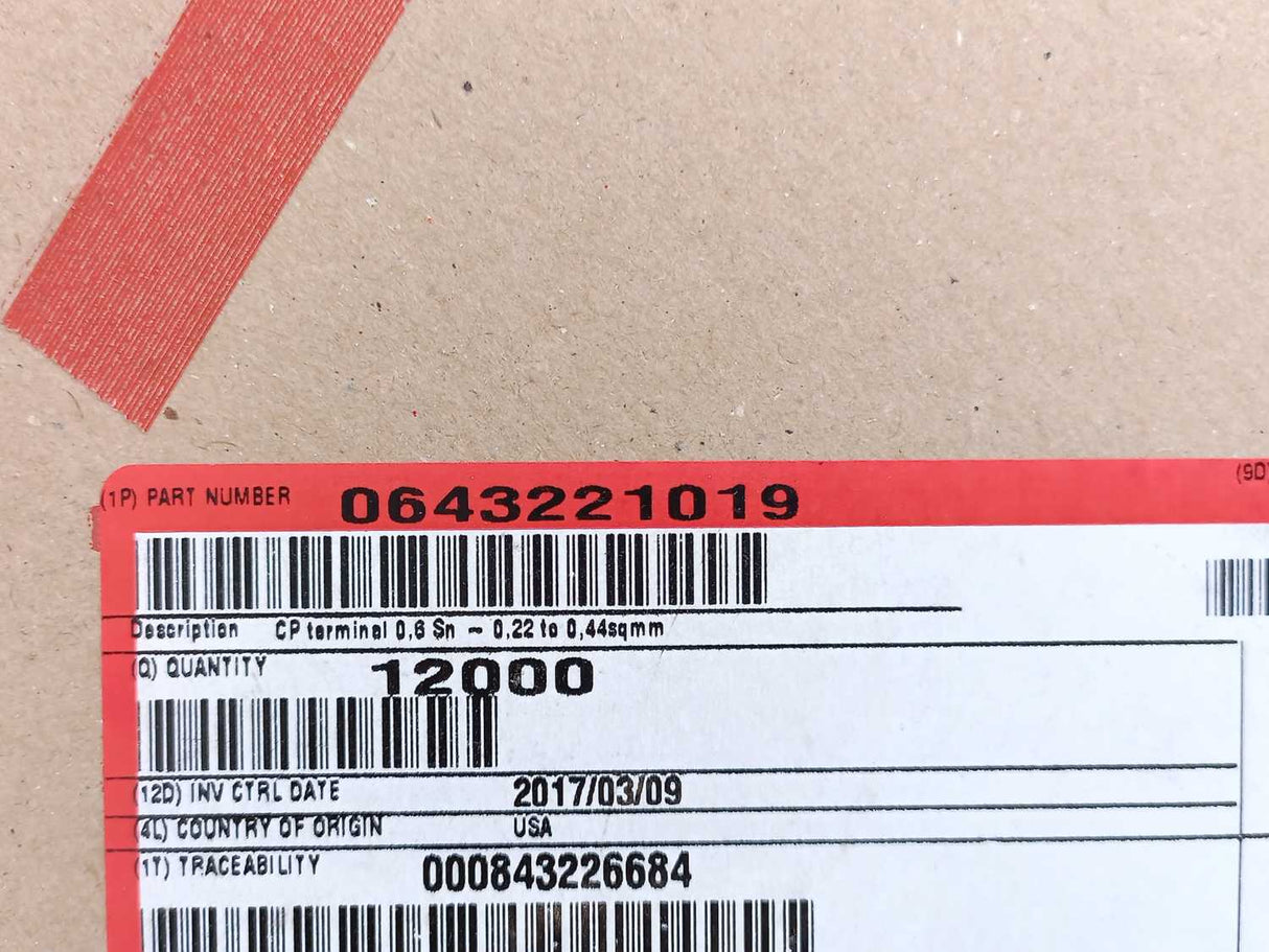 Molex 0643221019 CP Terminal 0.6Sn-0.22 To 0.44sqmm Crimp Tin ~4000pcs.