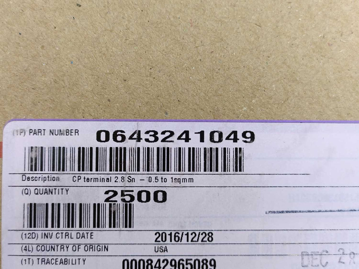 Molex 0643241049 CP Terminal 2.8Sn-0.5 To 1sqmm Crimp Tin 2500pcs.