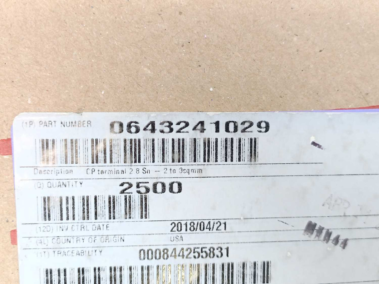 Molex 0643241049 CP Terminal 2.8Sn-0.5 To 1sqmm Crimp Tin ~2000pcs.