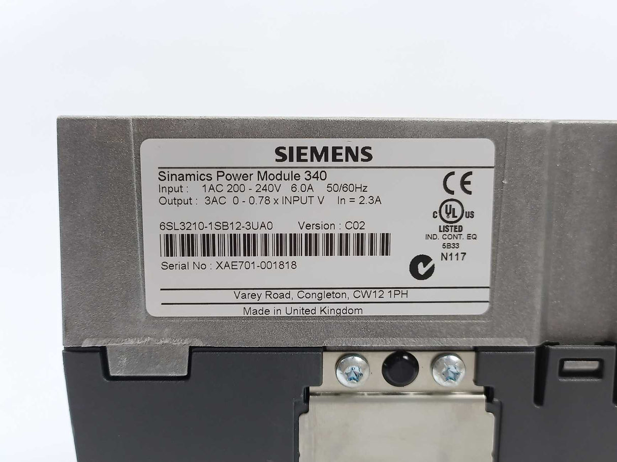 Siemens 6SL3210-1SB12-3UA0 Sinamics Power Module 340, 1AC 200-240V 6.0A 50/60Hz