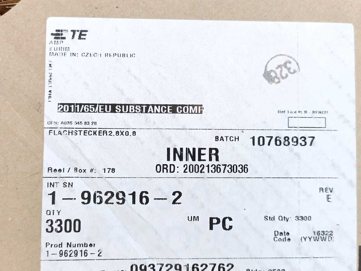 TE Connectivity 1-962916-2 Tab Terminal, 16 – 14 AWG 2.8x0.8mm ~2800pcs.