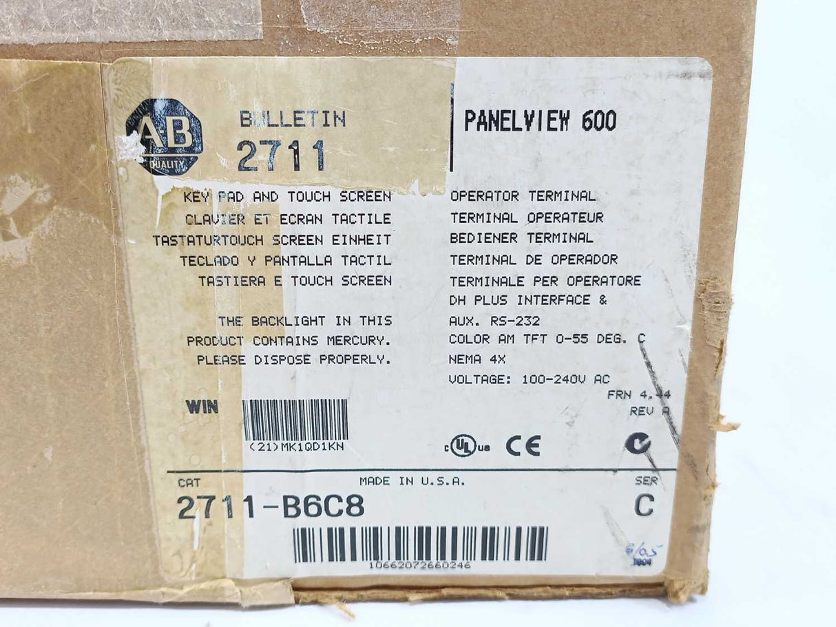 AB 2711-B6C8 Ser. B PanelView 600 Operator Terminal. Backlight Defect