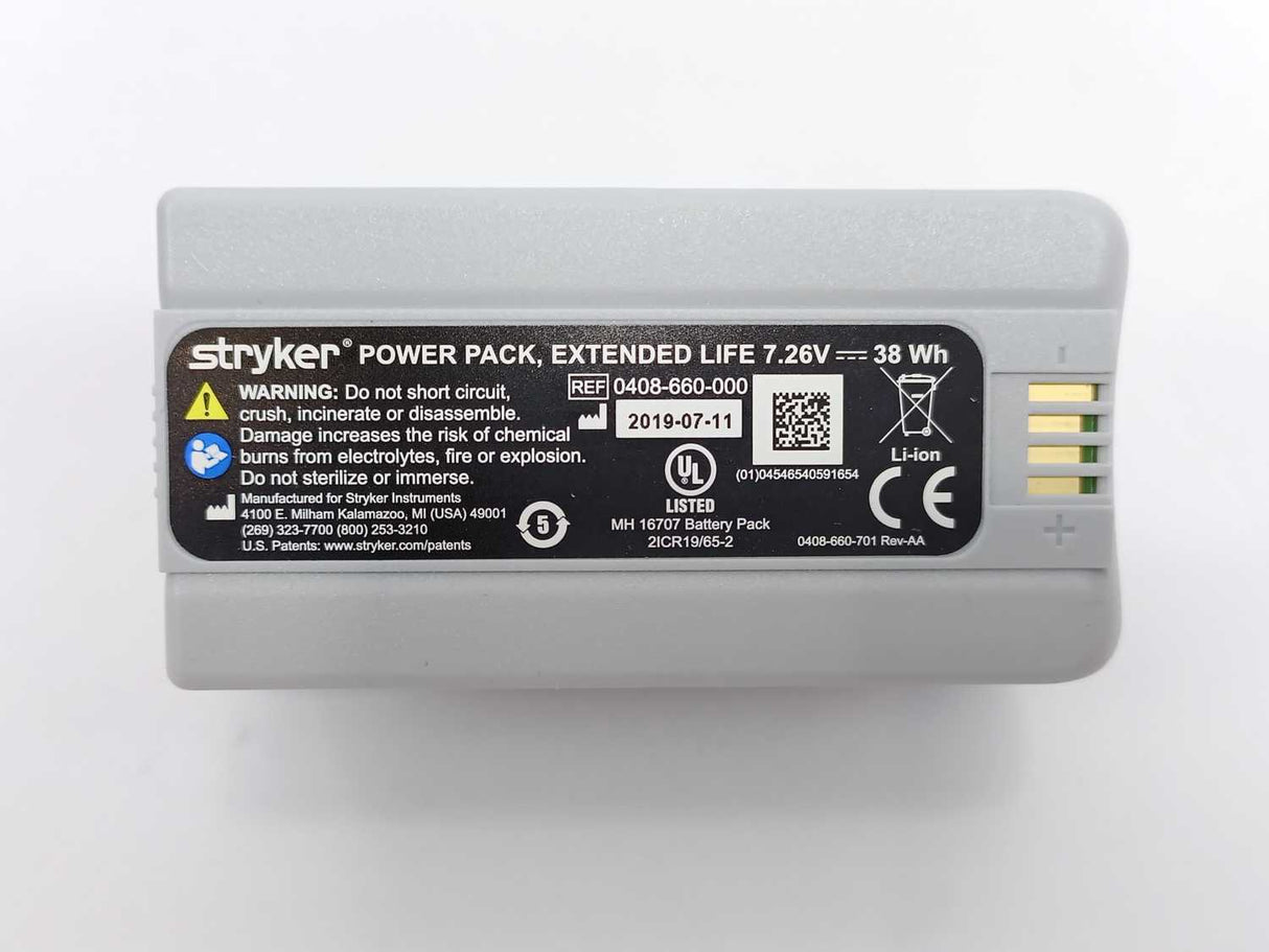 STRYKER 0408-660-000 Power Pack Extended Life 7.26V 38Wh