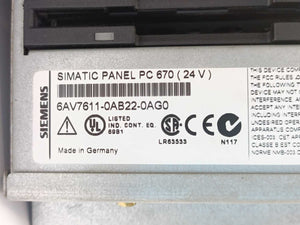 Siemens 6AV7611-0AB22-0AG0 SIMATIC Panel PC 670 (24V)