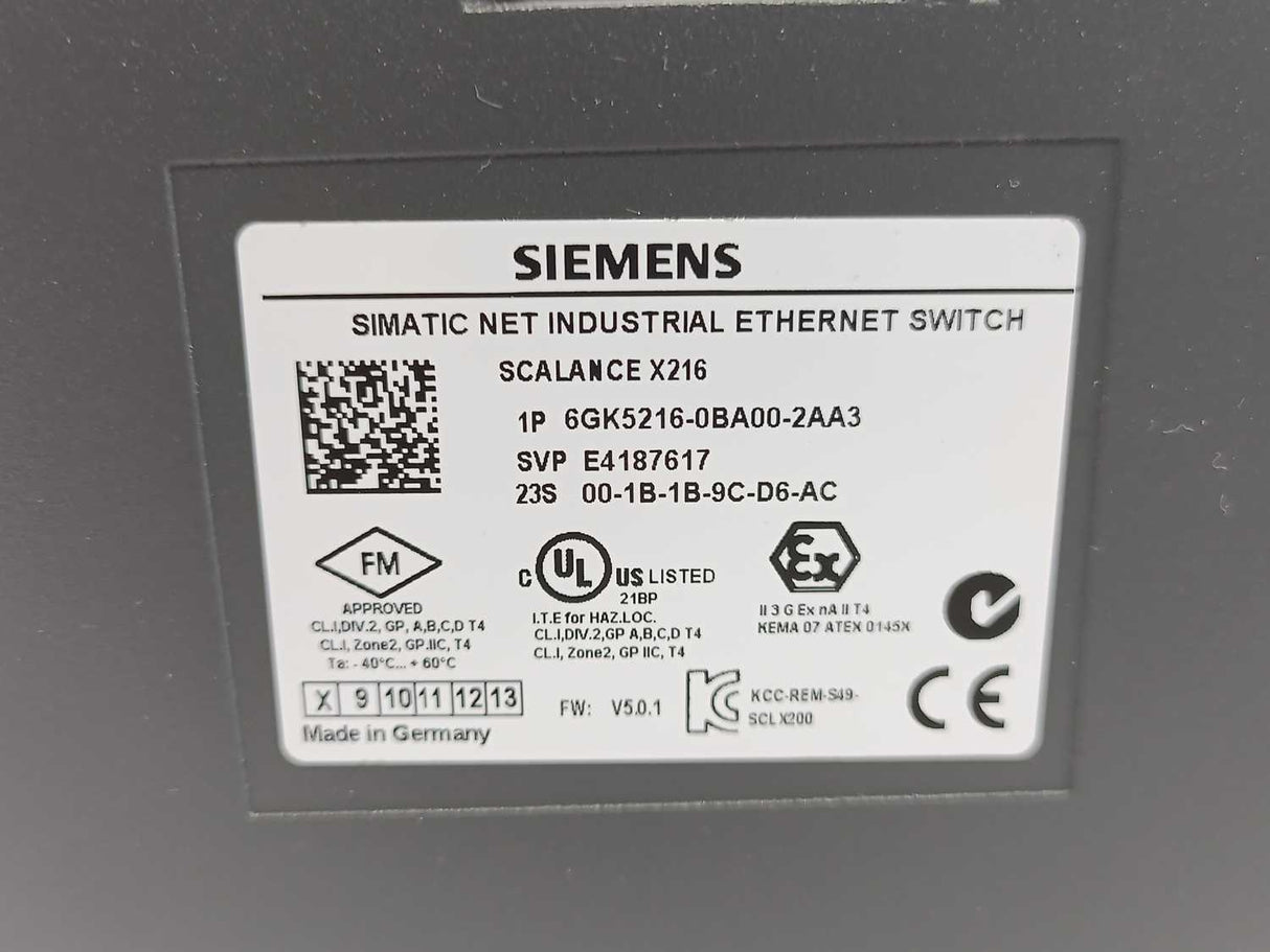Siemens 6GK5216-0BA00-2AA3 SCALANCE X216 Industrial Ethernet Switch