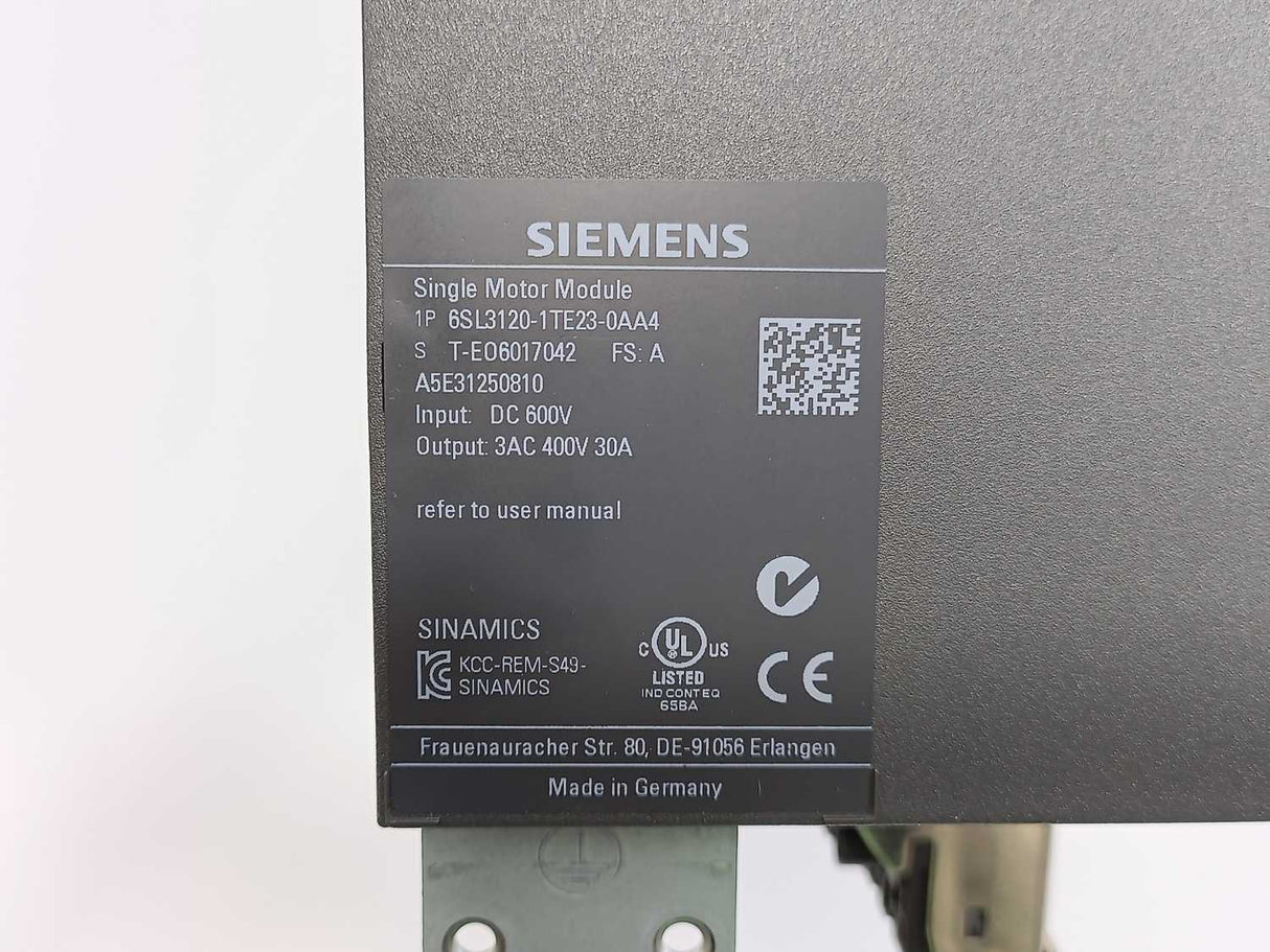 Siemens 6SL3120-1TE23-0AA4 SINAMICS S120 Single Motor Module