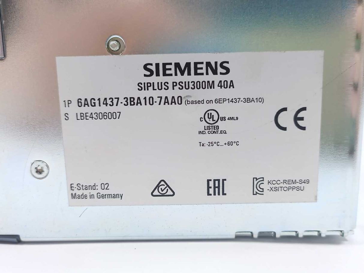 Siemens 6AG1437-3BA10-7AA0 SIPLUS PSU300M 40A
