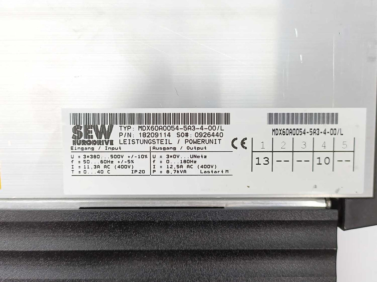SEW-EURODRIVE  MDX61B0055-5A3-4-0T/L Movidrive Control Unit 08249571