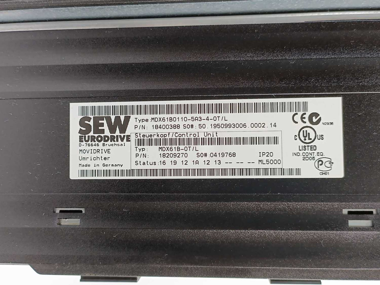 SEW-EURODRIVE  MDX61B0110-5A3-4-0T/L Movidrive Control Unit 18210406