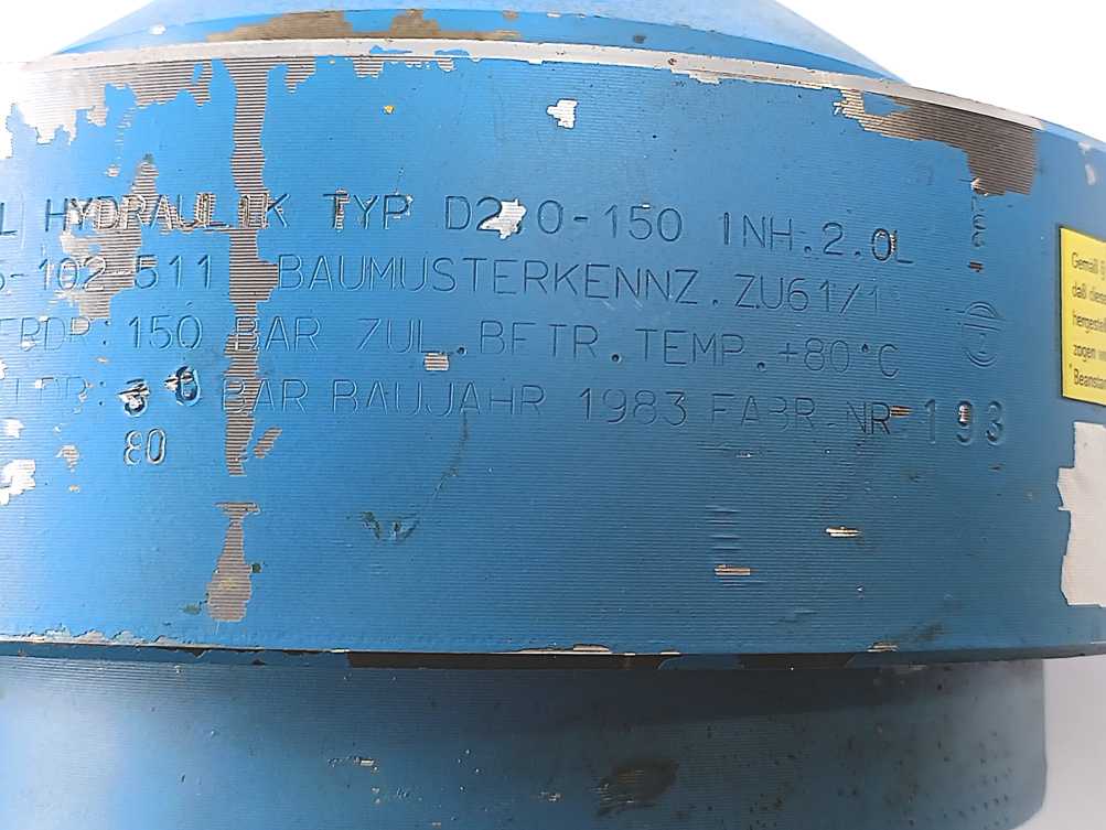 Integral Hydraulik 200-1315-102-511 Hydraulic Accumulator Type D2.0-150 INH.2.0L