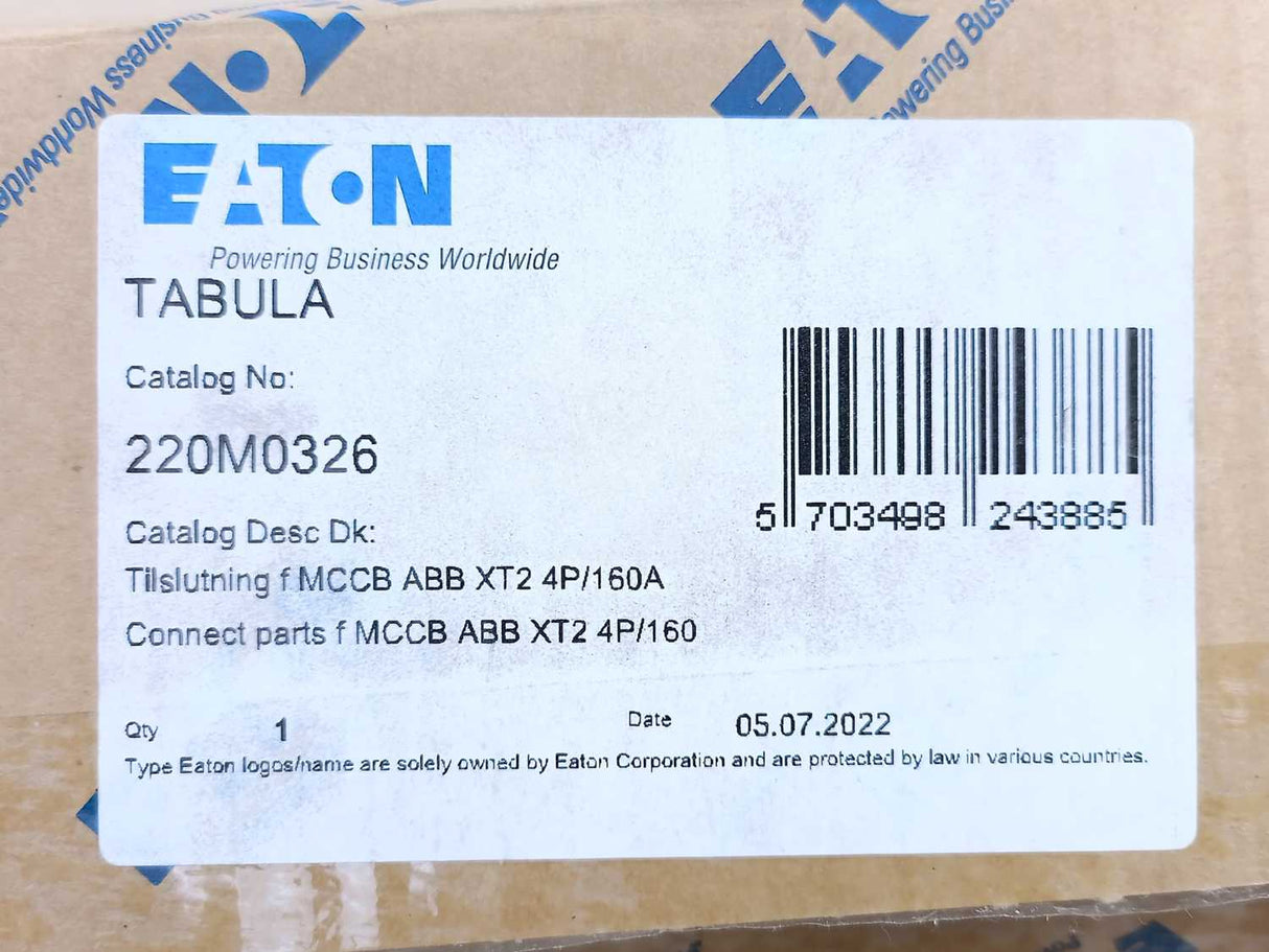 Eaton 220M0326 Connection for MCCB ABB XT2 4P/160A, Tabula