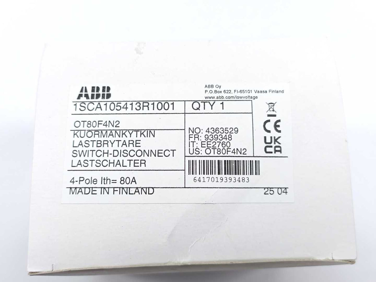 ABB 1SCA105413R1001 OT80F4N2 Switch Disconnector 600VAC 80A