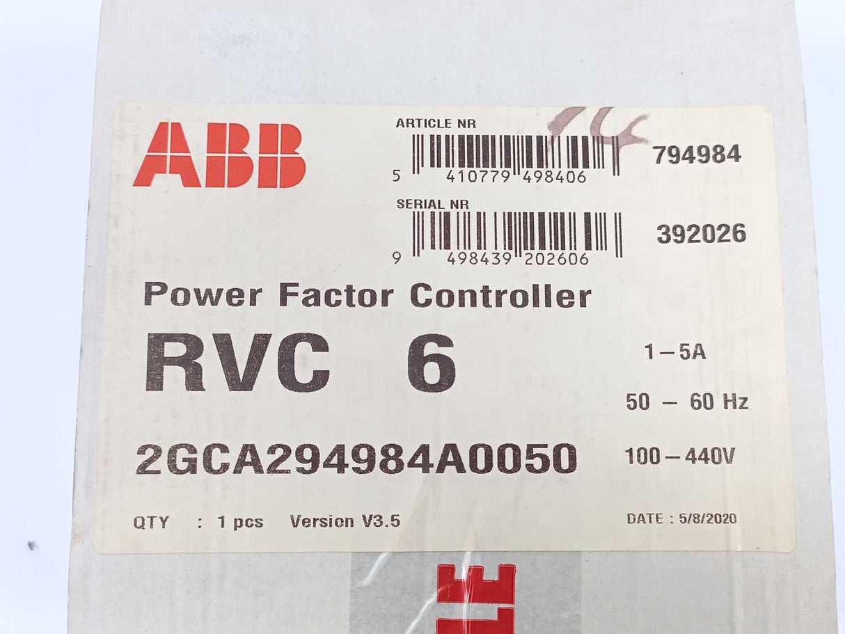 ABB 2GCA294984A0050 Power Factor Controller RVC 6