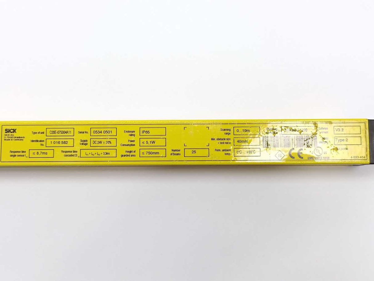 SICK 1016581 C20S-075104A11 & 1016582 C20E-075304A11 Safety Light Curtain Kit