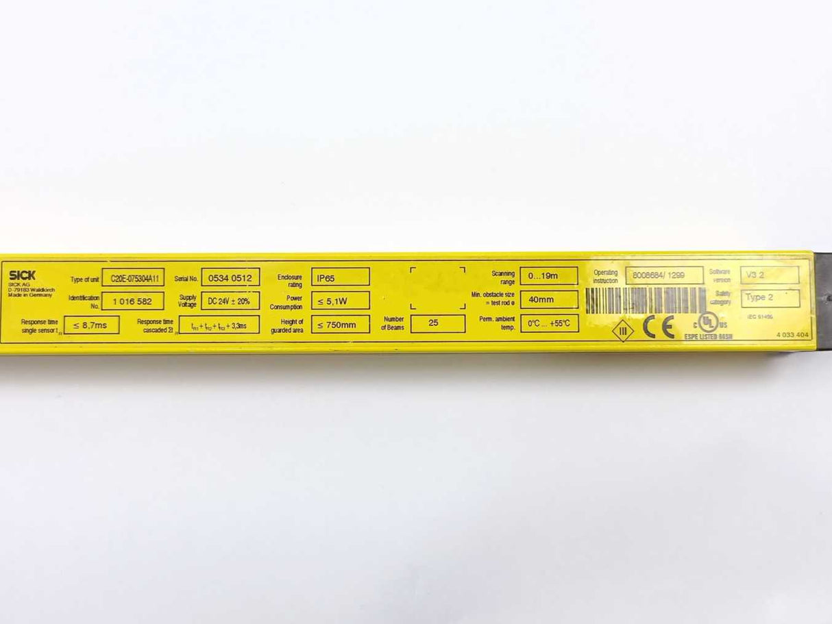 SICK 1016582 C20E-075304A11 Receiver Safety Light Curtain Receiver