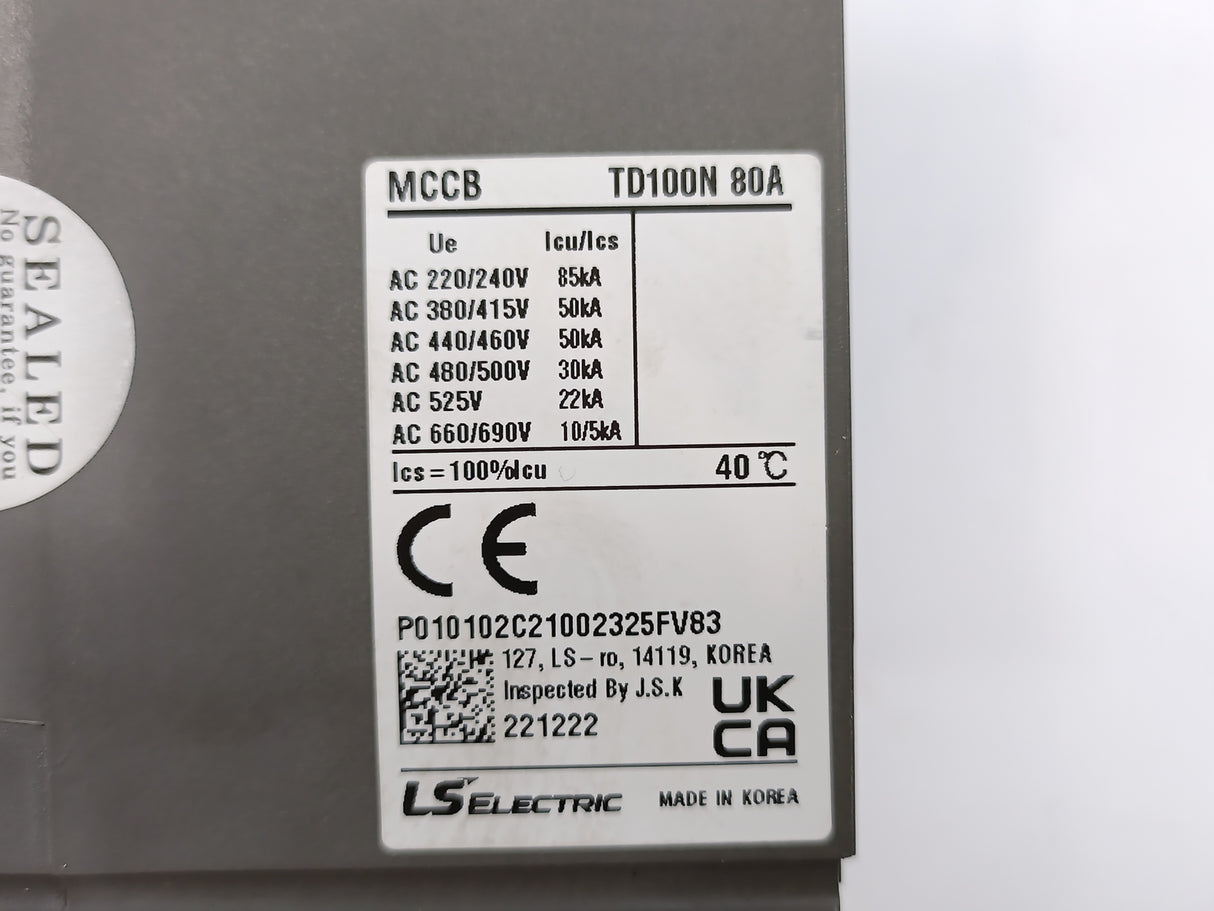 LS Electric TD 100N 80A FMU Moulded Case Circuit Breaker