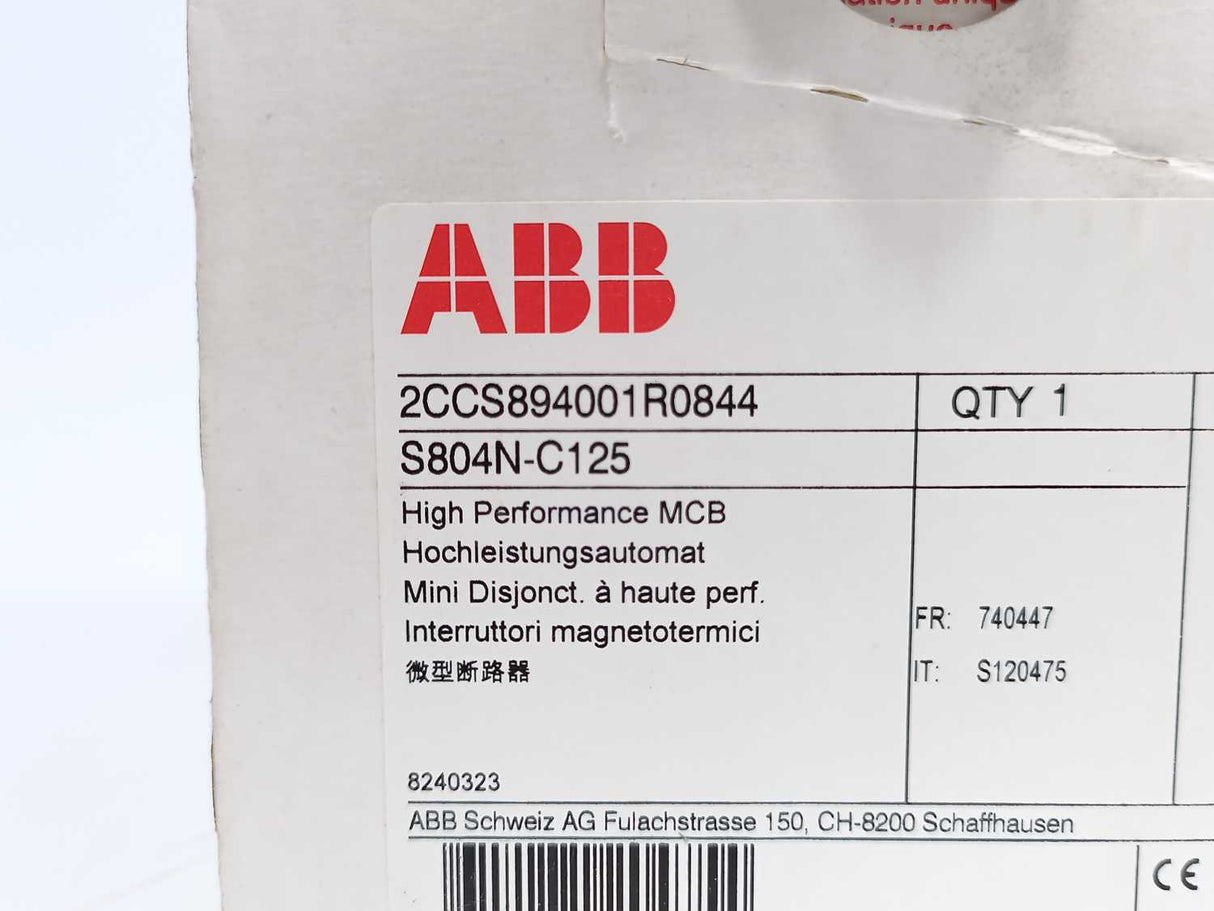 ABB 2CCS894001R0844 S804N-C125 High Preformance MCB