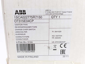 ABB OT315E04CP 1SCA022775R7150 4-Pole Manual Change-Over Switch