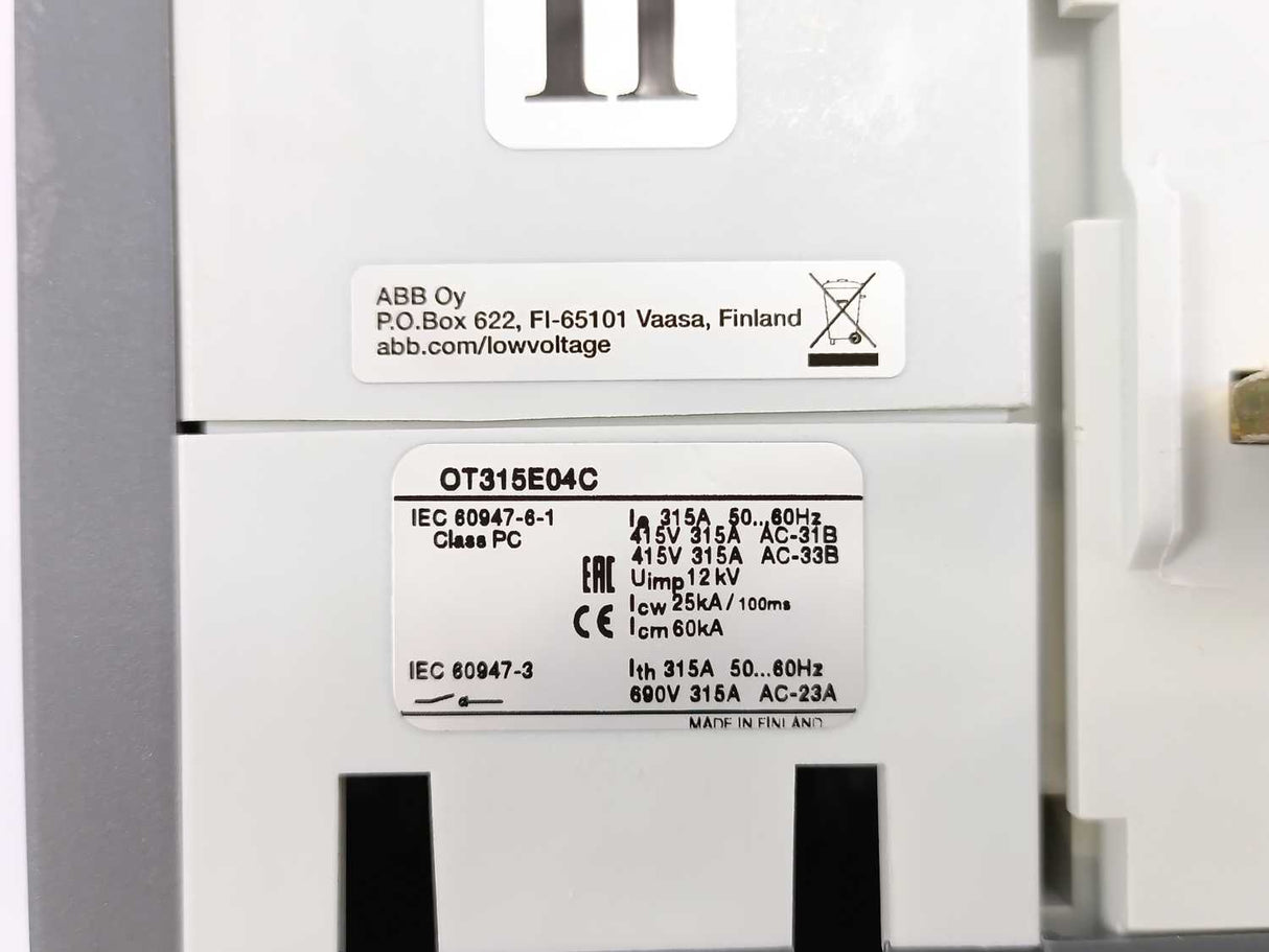 ABB OT315E04CP 1SCA022775R7150 4-Pole Manual Change-Over Switch