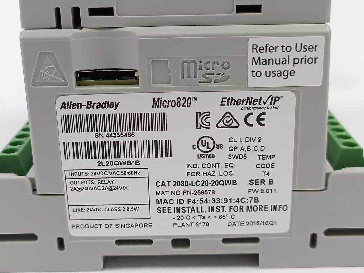 AB 2080-LC20-20QWB Ser. B Micro820 Controller
