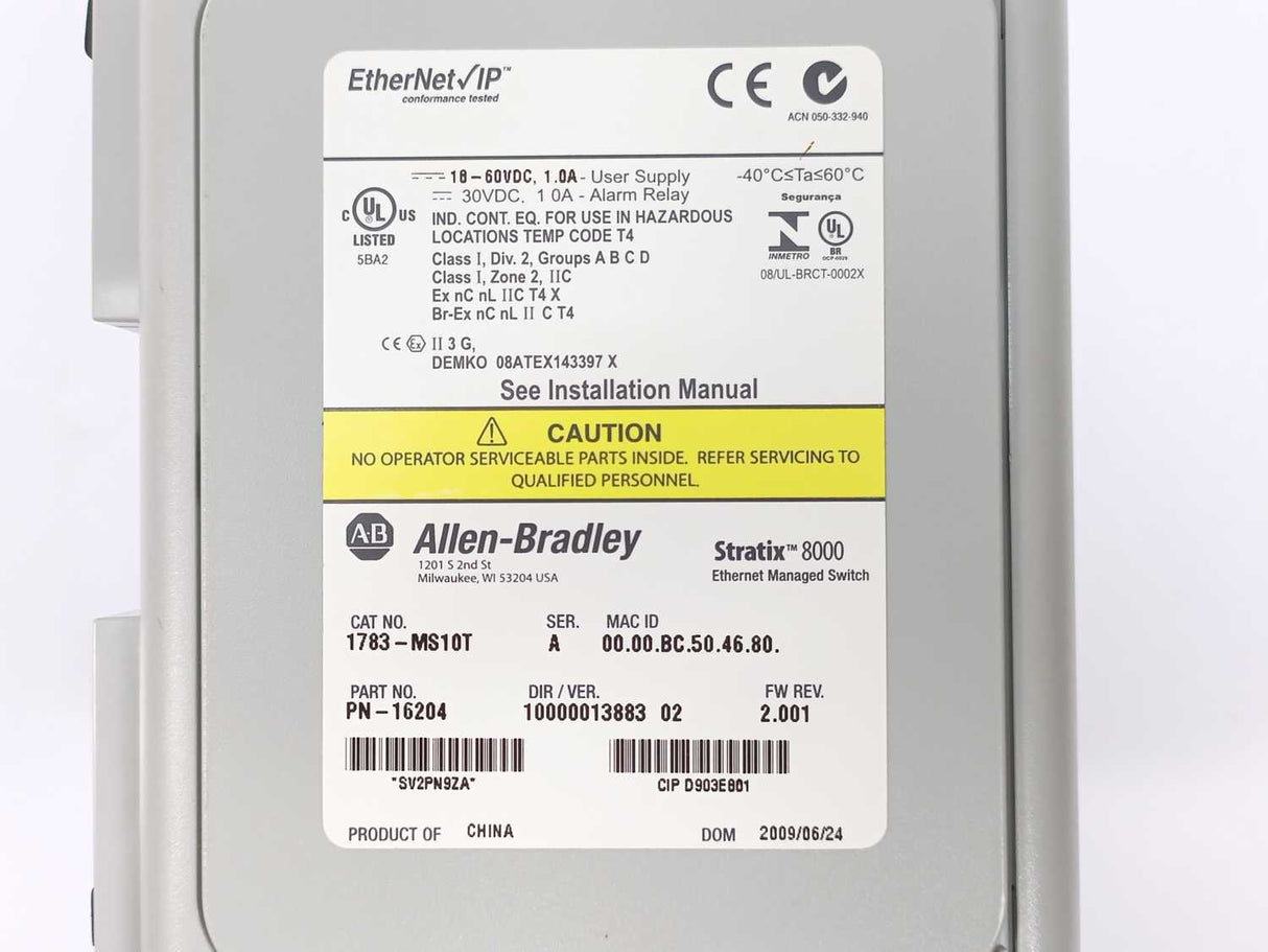 AB 1783-MS10T Ser. A Stratix 8000 Managed Ethernet Switch