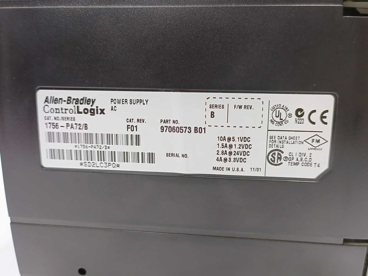 AB 1756-PA72/B SER. B + 1756-A7/B Power Supply AC