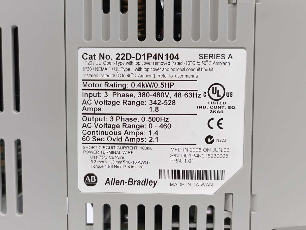 AB 22D-D1P4N104 SER. A PowerFlex 40P 0,4kW AC drive