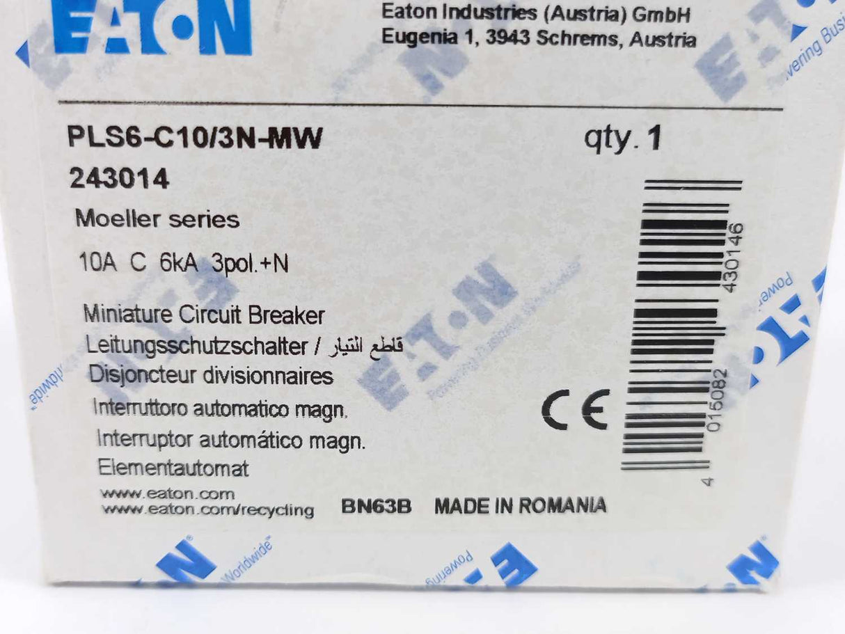 Eaton 243014 Miniature Circuit Breaker PLS6-C10/3N-MW, 7pcs.