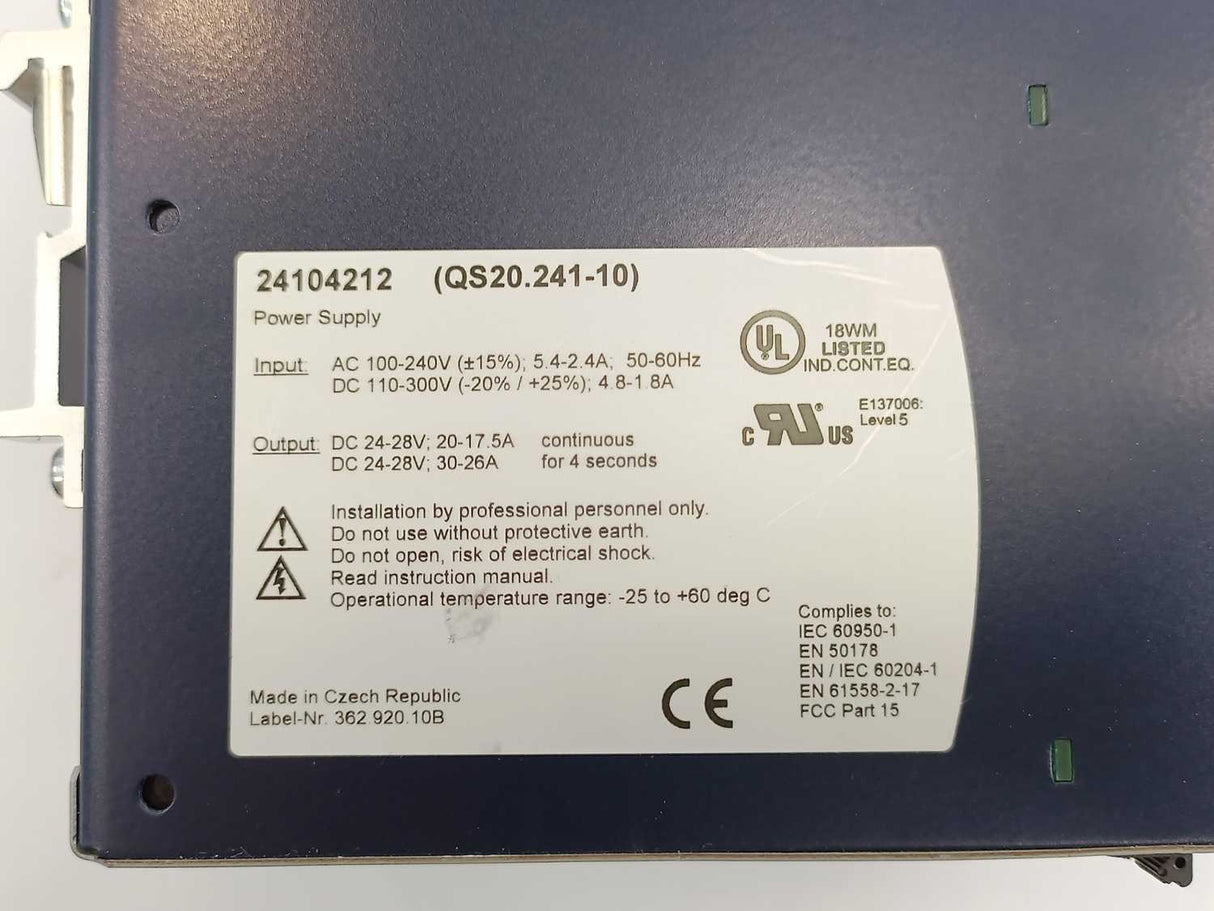 Mettler Toledo 24104212 Power Supply, QS20.241-10, 100-240V, 5.4-2.4A, 50/60Hz