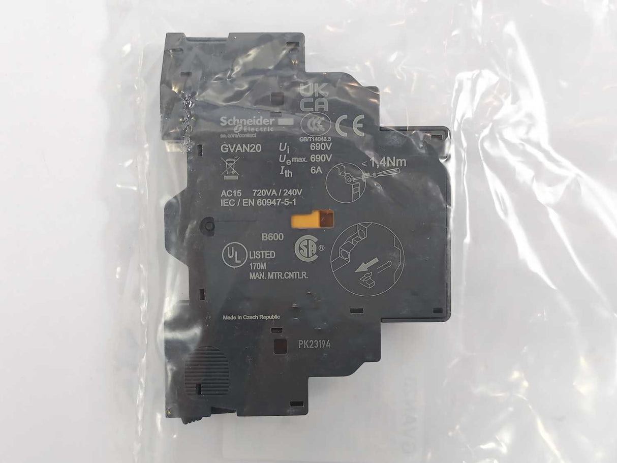 Schneider Electric GVAN20 TeSys GV2 & GV3 Auxiliary Contact Block 2 NO