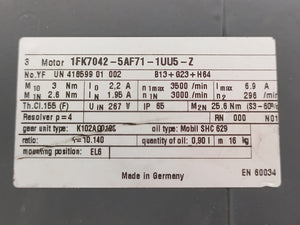 Siemens 1FK7042-5AF71-1UU5-Z SIMOTICS S Synchronous Servo Motor