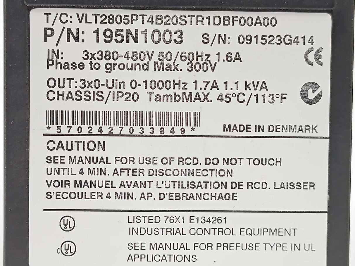 Danfoss VLT2805PT4B20STR1DBF00A00 195N1003 VLT 2800 Frequency Inverter