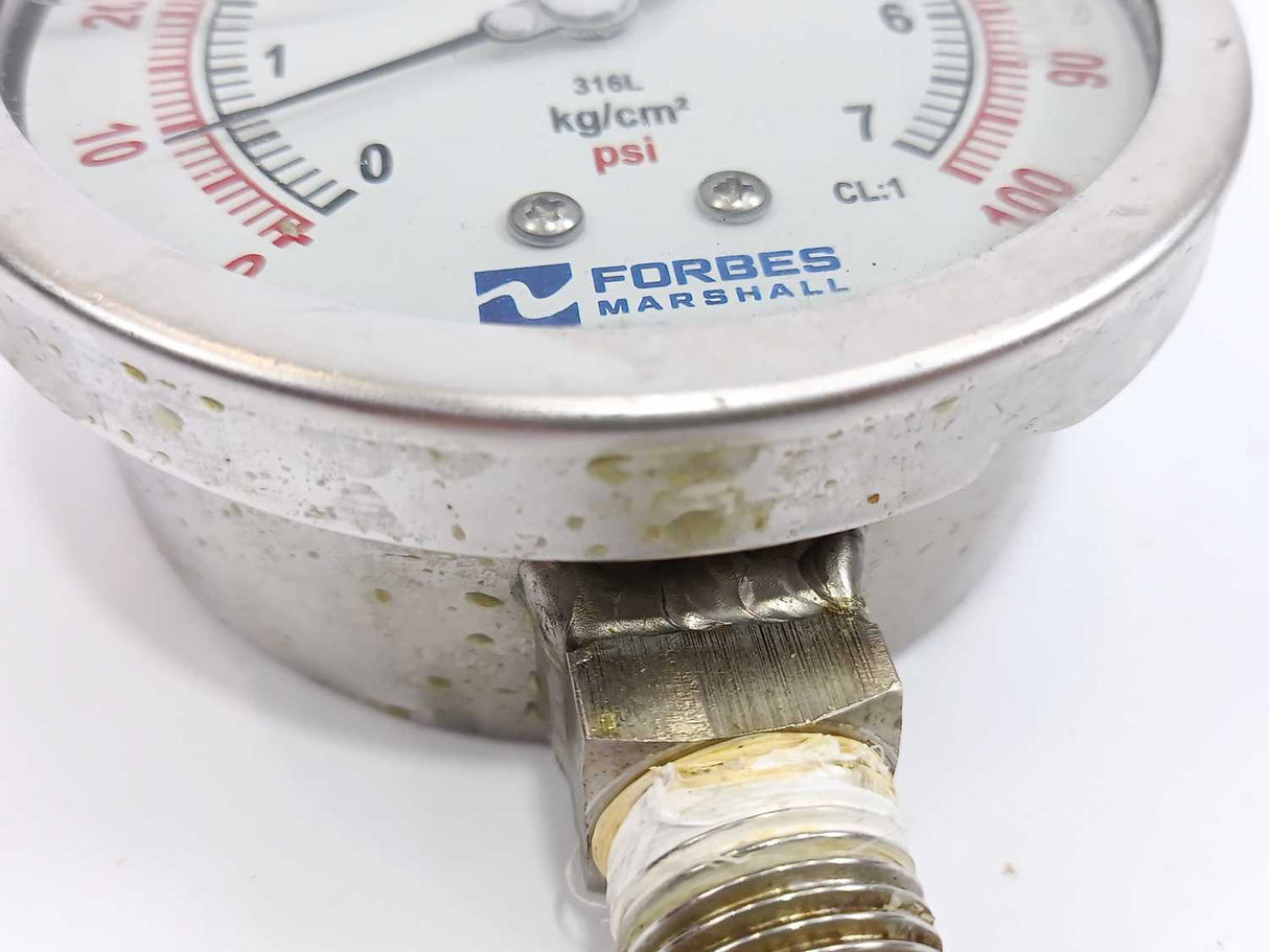 Forbes Marshall Pressure Gauge 0...100 psi  0...7 kg/cm2  EN-837 316L CL:1