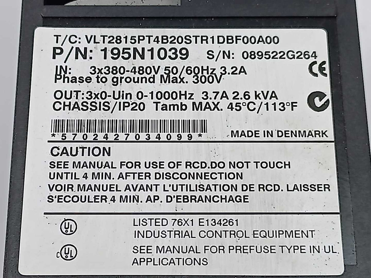 Danfoss VLT2815PT4B20STR1DBF00A00 195N1039 VLT 2800 Frequency Inverter 2,6kVA