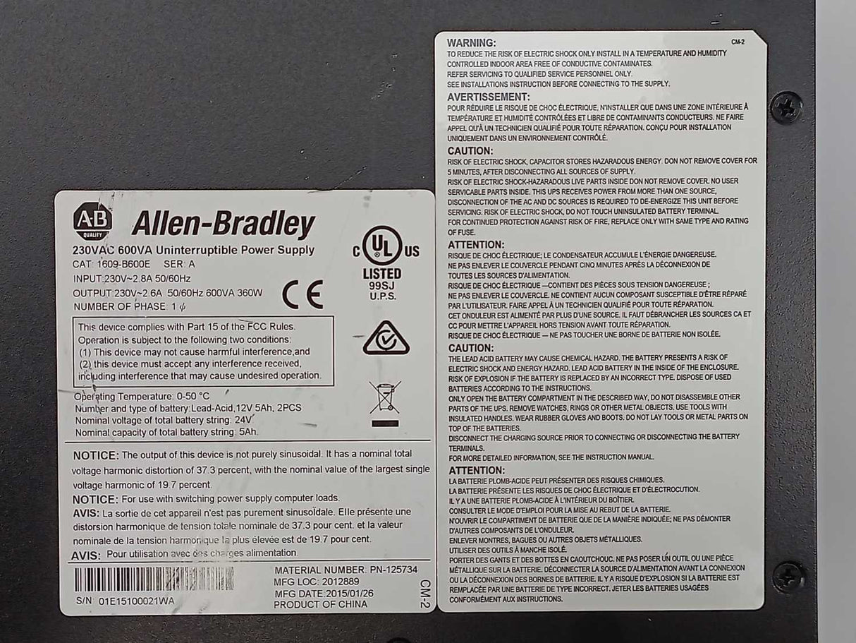 AB 1609-B600E Uninterruptible Power Supply 230VAC 600VA