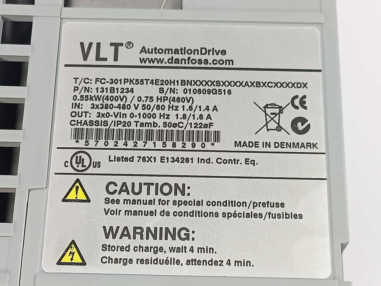 Danfoss FC-301PK55T4E20H1BNXXXXSXXXXAXBXCXXXXDX 131B1234 VLT Inverter 0,55kW