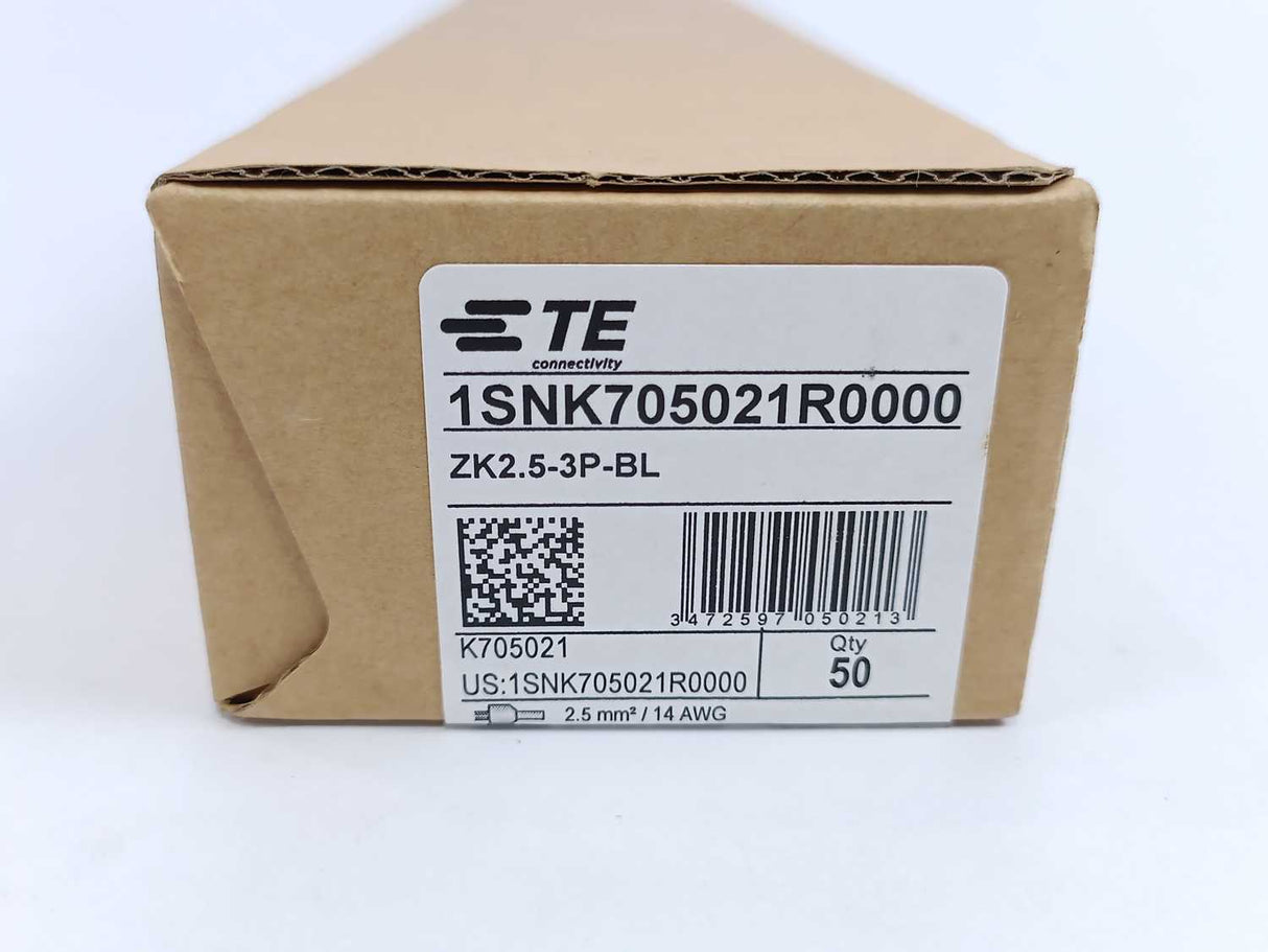 TE Connectivity 1SNK705021R0000 ZK2.5-3P-BL PI-Spring Terminal Block 50 Pcs.