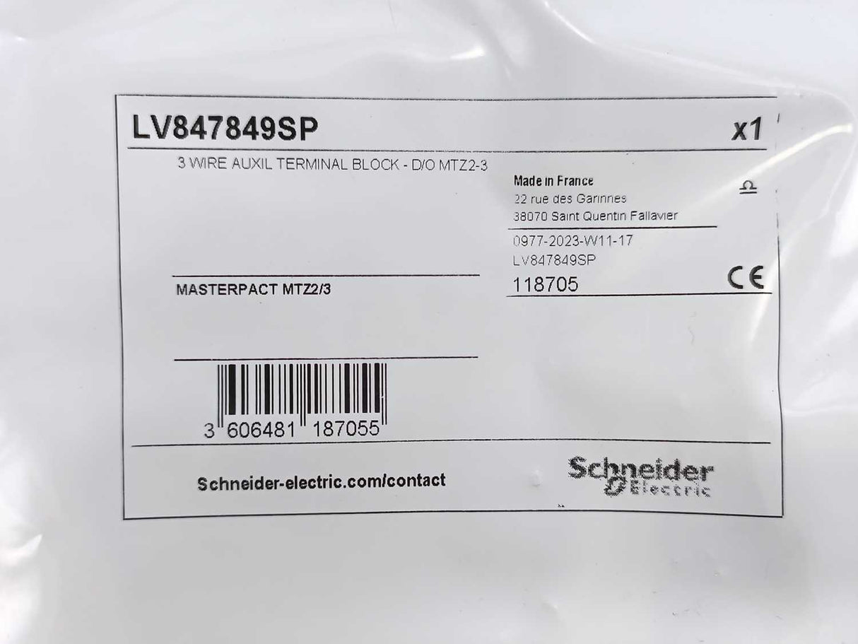 Schneider Electric LV847849SP 3 Wires Terminal Block MTZ2-3