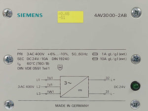 Siemens 4AV3000-2AB Three-Phase Transformer DC 24V / 10A