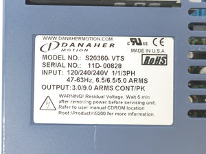 Danaher Motion S20360-VTS S200 AC Servo Drive 3.0/9.0 ARMS Cont/PK