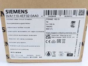 Siemens 3VA1110-4EF32-0AA0 Molded Case Circuit Breaker