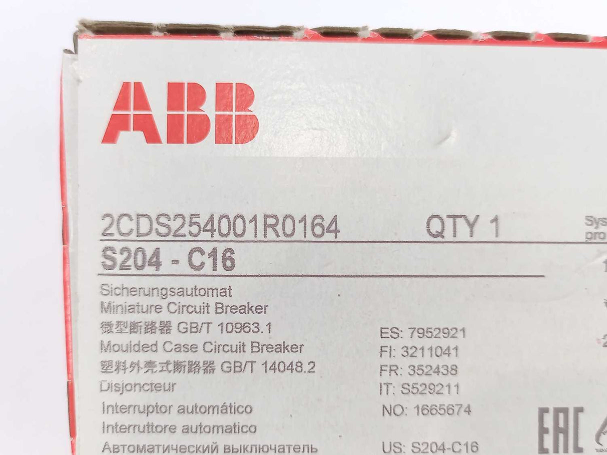 ABB 2CDS254001R0164 S204-C16 Miniature Circuit Breaker