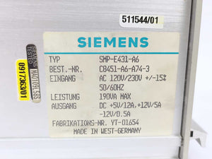 Siemens SMP-E431-A6 Power Supply Module AC 120V/230V +/-15% 50/60Hz