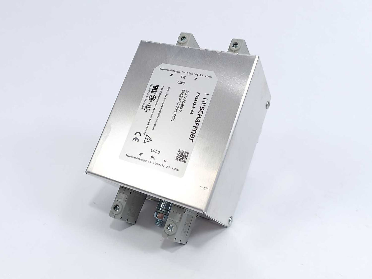 SCHAFFNER FN2412-8-44 Power Line Filter, 250V, 50/60Hz, 8A