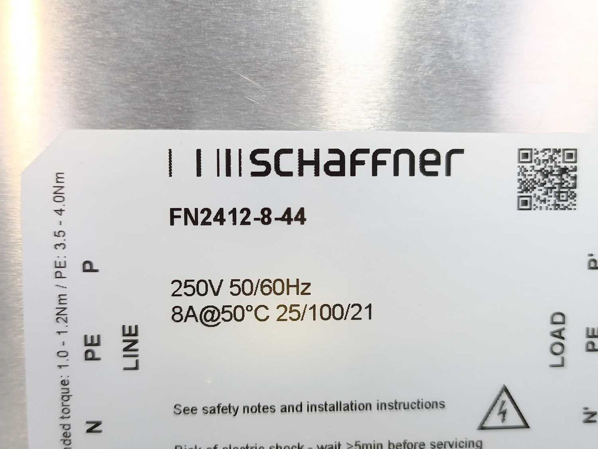 SCHAFFNER FN2412-8-44 Power Line Filter, 250V, 50/60Hz, 8A