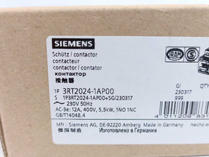 Siemens 3RT2024-1AP00 Contactor AC3:5,5KW