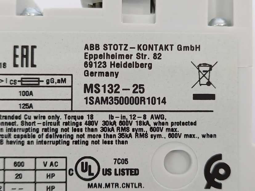 ABB 1SAM350000R1014 MS132-25 Manual Motor Starter