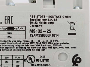 ABB 1SAM350000R1014 MS132-25 Manual Motor Starter