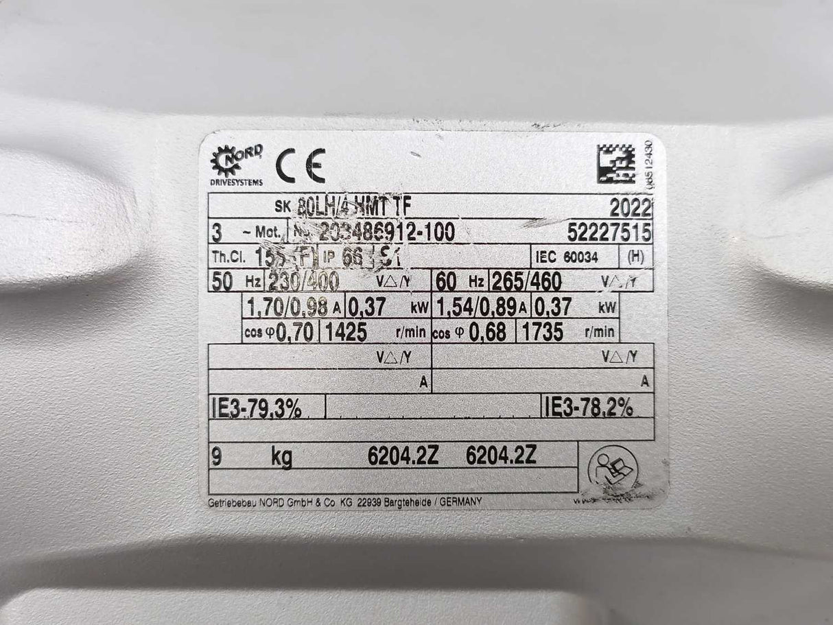 NORD Drivesystems 80LH/4HMT TF Motor with: 1SMI40AZ-IEC80-80LH/4 i-25,00