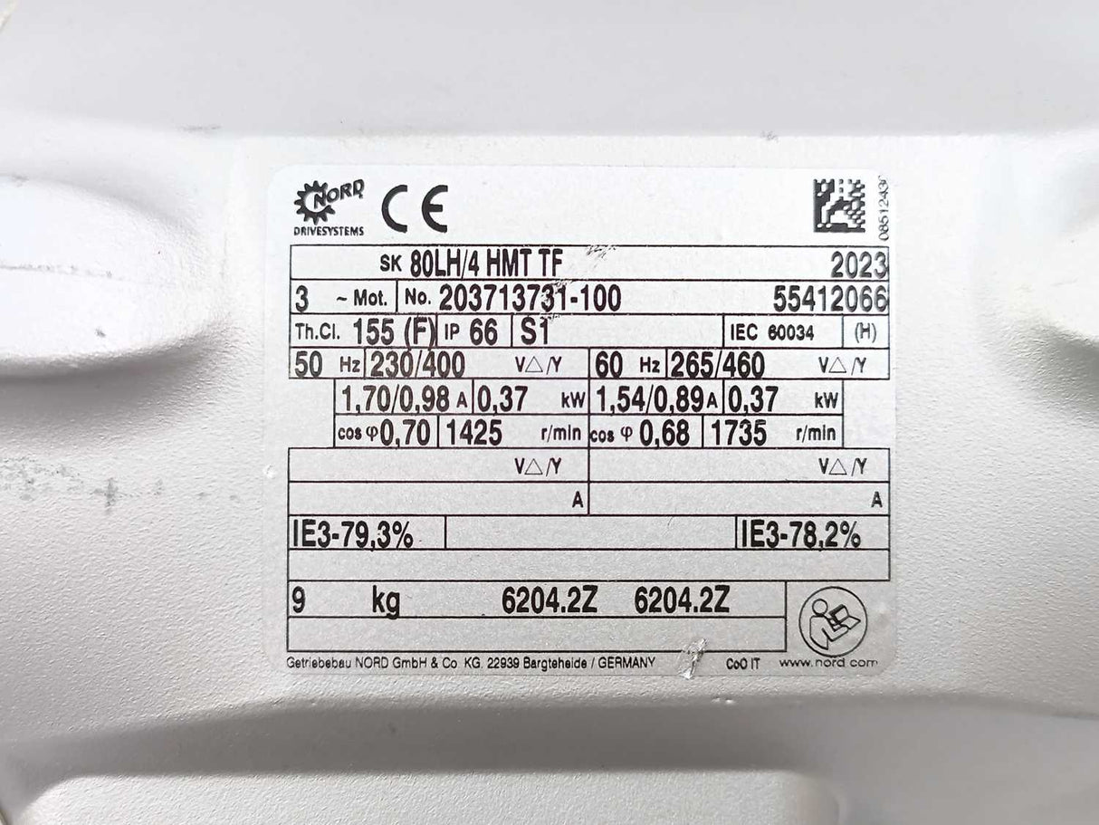 NORD Drivesystems 80LH/4HMT TF Motor with: 1SMI50AZH-IEC80-80LH74, i-50,00